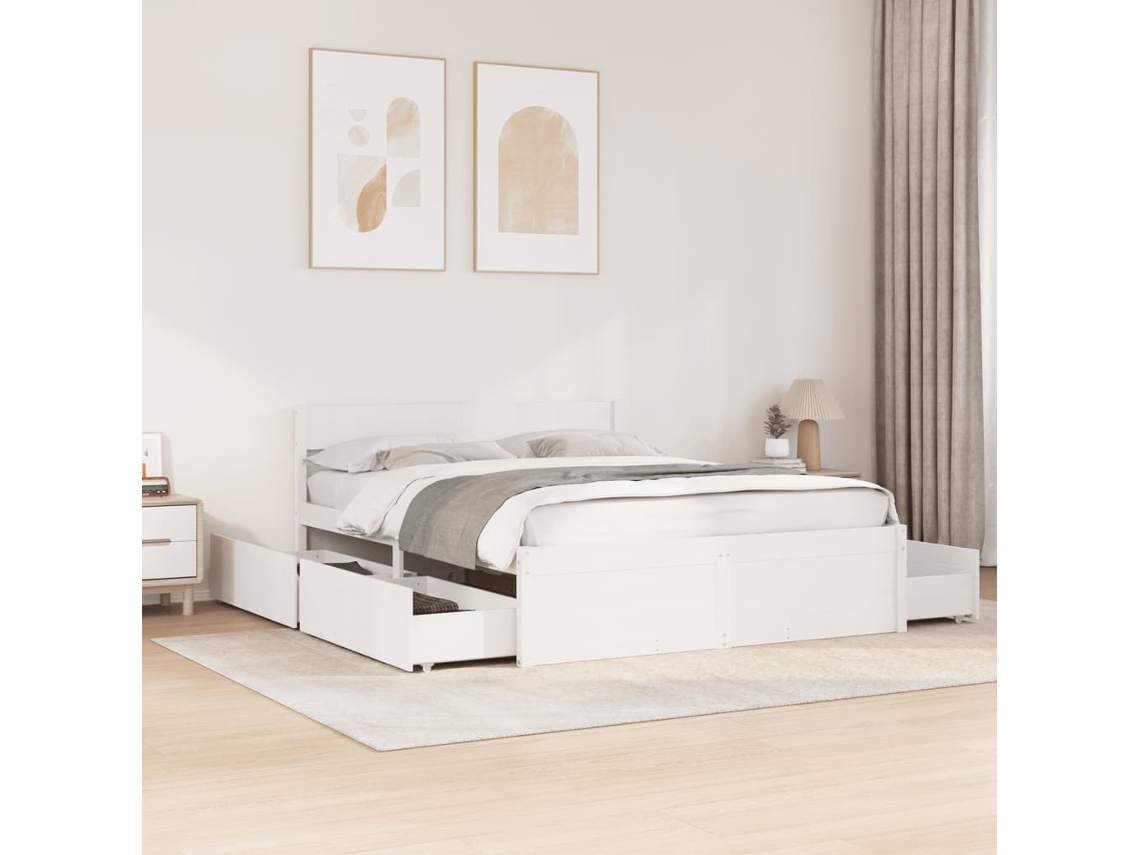 Vidaxl Cama Sem Colchão 160x200 Cm Madeira De Pinho Maciça Branco