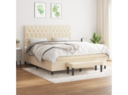 Vidaxl Cama Com Molas/colchão 160x200 Cm Tecido Cor Creme