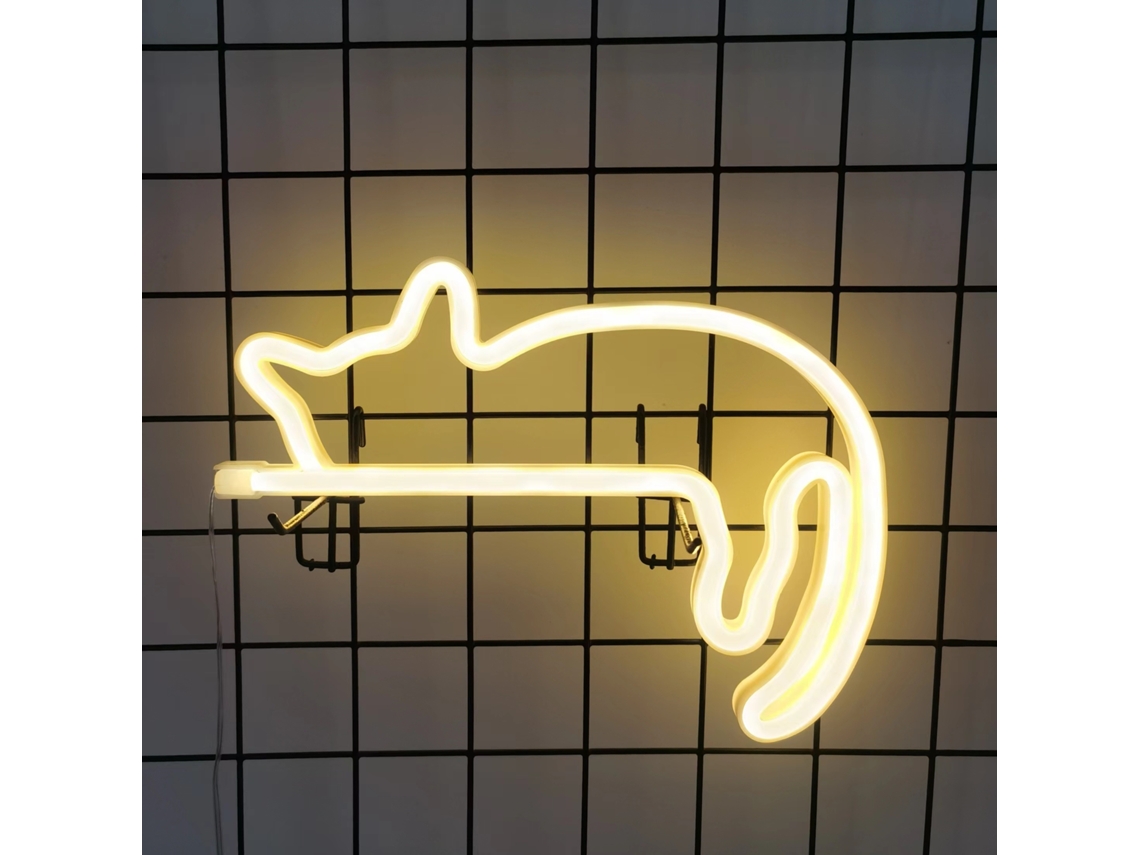 Letreiro Neon Led, Formato De Gato, Cor Branca Quente, Tema De Natal, Alimentação Usb, Funcionamento A Bateria