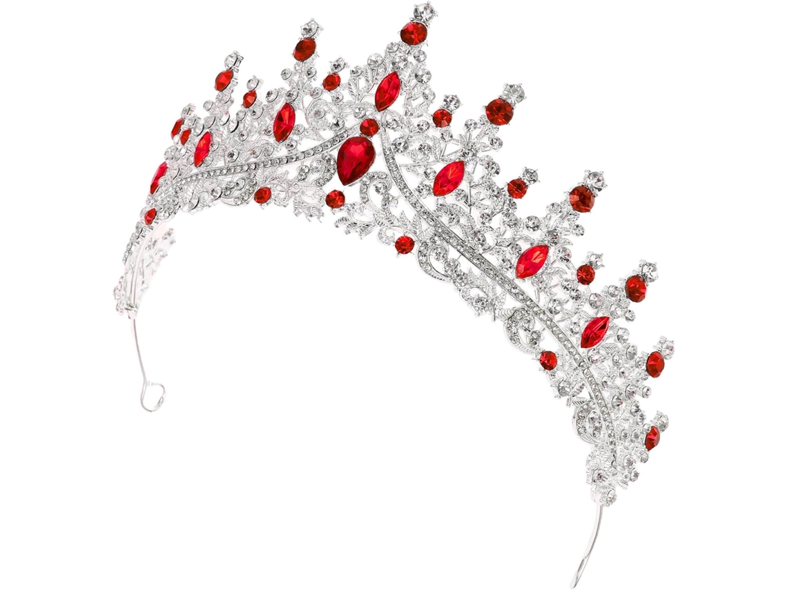 Coroa De Princesa Prateada E Vermelha Com Strass, Acessório De Cabelo Para Mulheres.