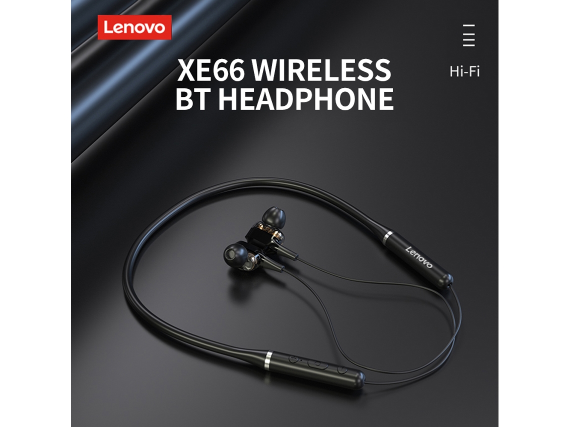 Fone De Ouvido Sem Fio Bt Lenovo Xe66 Com Colar De Pescoço, Intra-auricular, Esportivo, À Prova D'água, Preto