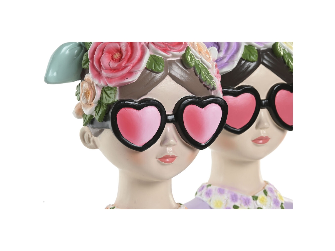 Figura Decorativa Home Esprit Azul Cor De Rosa Mulher 14,5 X 10,5 X 20 Cm (2 Unidades)