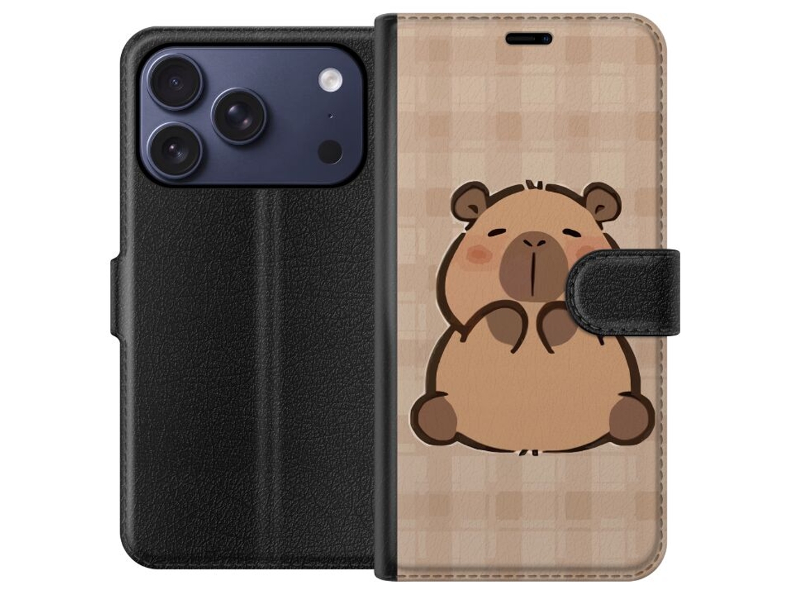 Capa Carteira Compatível Com Apple Iphone 17 Pro, Capa Para Celular Com Várias Figuras De Capivara Kawaii Em Estilo Japonês.