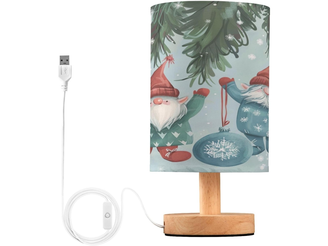 Abajur De Natal Mnsruu Para Quarto, Sala De Estar, Com Bolas De Gnomos Natalinas E Portas Carregamento Usb