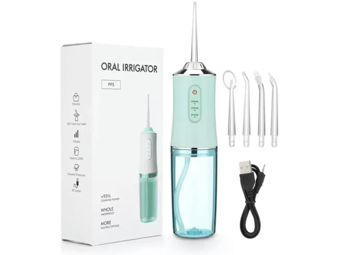 Irrigador Oral Portátil Jato de Água Dental 3 Modos Usb Recarregável 4 Jato Verde GERTIZ