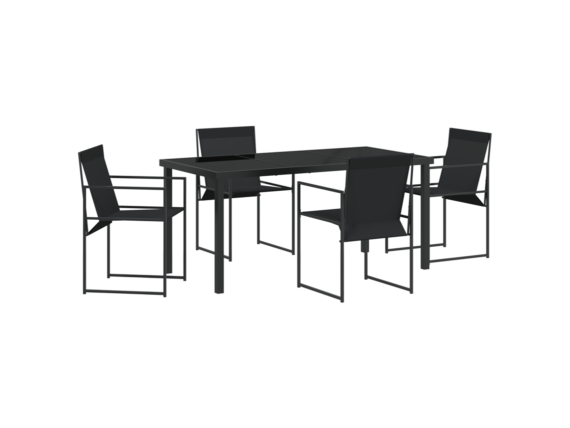 Conjunto 5 De Jantar De Jardim Vidaxl Preto Textilene E Aço