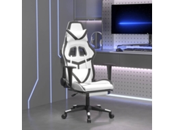 Cadeira Gaming Massagens C/ Apoio Pés Couro Artif. Branco/preto