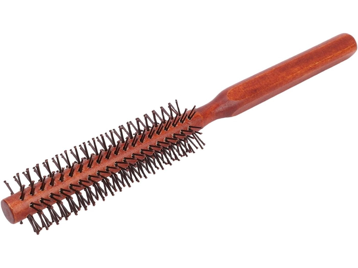 Mini Pente Para Topete, Escova De Cabelo Pequena E Redonda Para Cabelos Finos Ou Curtos, Com Cabo De Madeira Feito