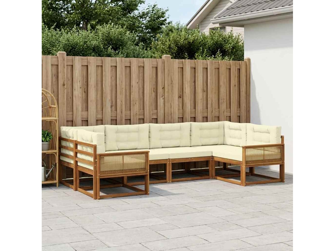 Vidaxl Conjunto De Sofás Para Exterior 6 Unid. Natural E Creme