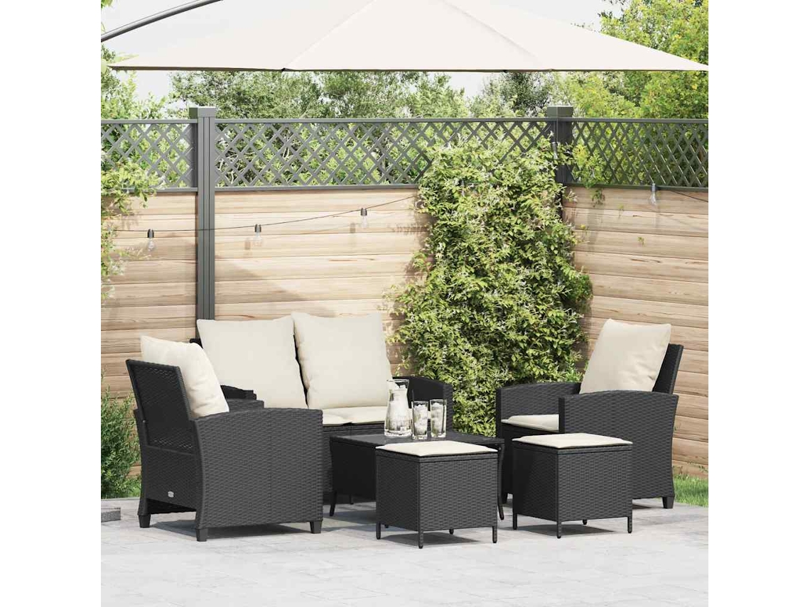 Vidaxl 6 Pcs Conjunto Sofás De Jardim C/ Almofadões Vime Pe Preto