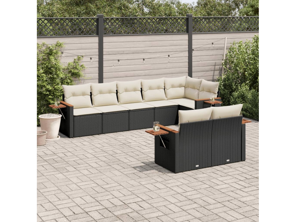 Conjunto de 8 Sofás de Jardim com Almofadas Vime Pe Preto Dkd Home Decor
