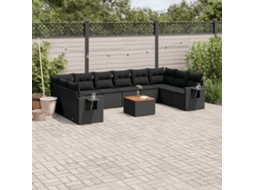 Vidaxl 11 Pcs Conjunto Sofás De Jardim C/ Almofadões Vime Pe Preto