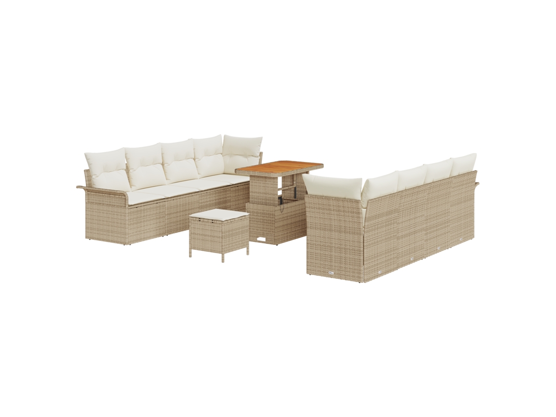 Conjunto 11 Conjunto De Sofá De Jardim Vidaxl Bege Vime Pe (242,5 X 62 X 85 Cm)