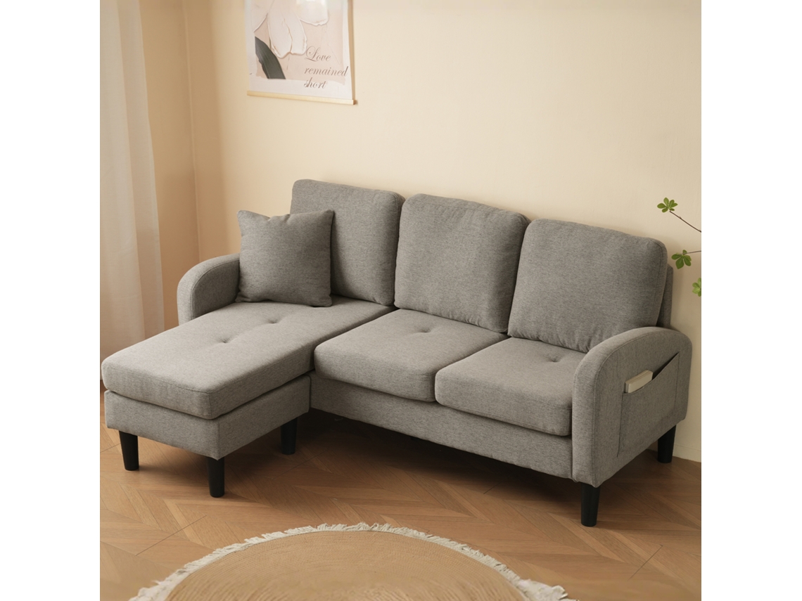 Sofá L 166x118x77cm Algodão Linho Modular Sala Escritório VOLTEDGE