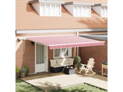 Vidaxl Toldo Retrátil Vermelho E Branco 450 × 300 Cm Tecido E Alumínio