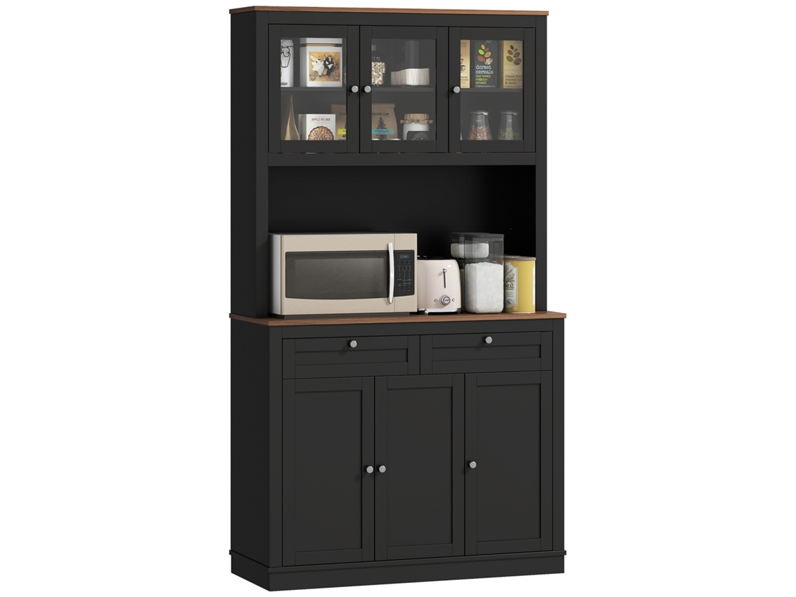 Aparador de cozinha com 6 portas, 2 gavetas, bancada e prateleiras ajustáveis 100x40x180 cm preto S/MARCA