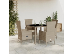 5 Pcs Conjunto De Jantar P/ Jardim Com Almofadões Vime Pe Bege Dkd Home Decor