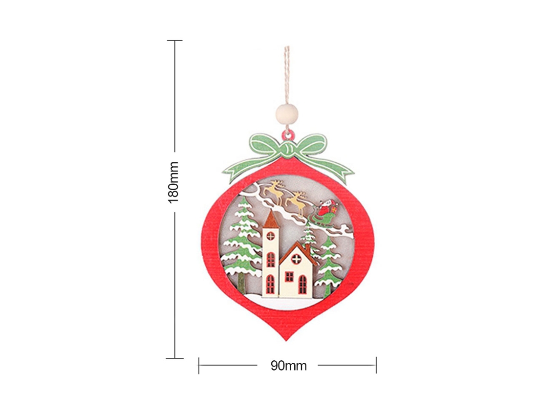 Conjunto de 4 Decorativos em 1 Saco Pingente de Natal de Madeira com Luz