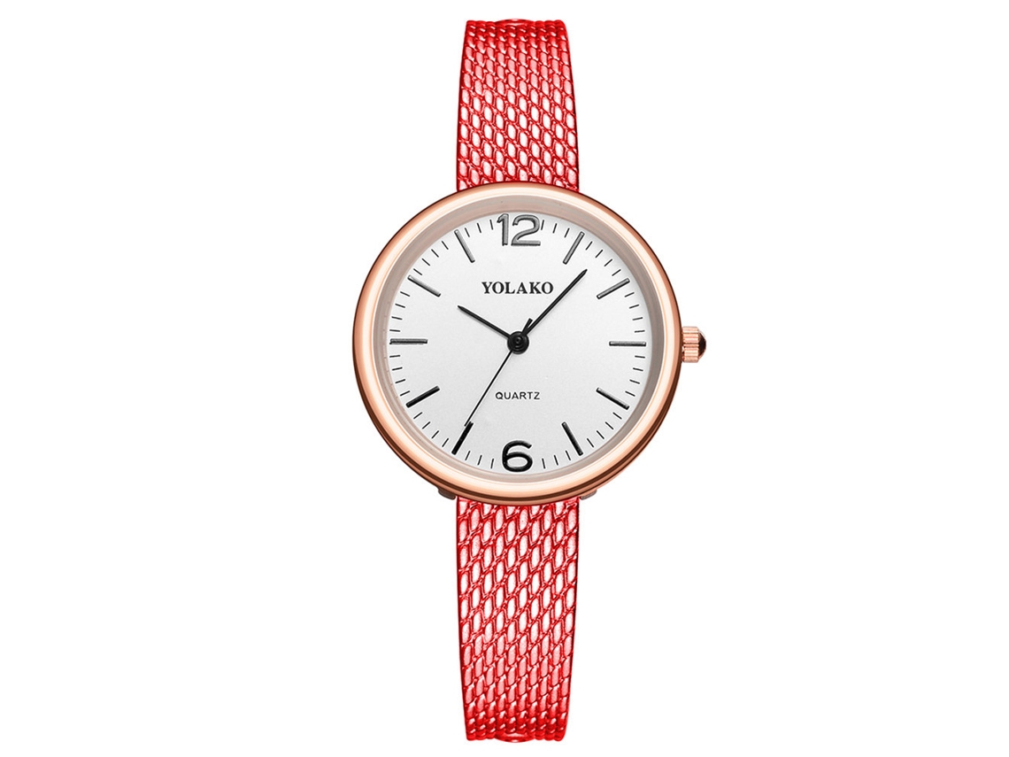 Relógio de Pulso Feminino de Quartzo Casual Simples com Pulseira de Plástico Vermelho