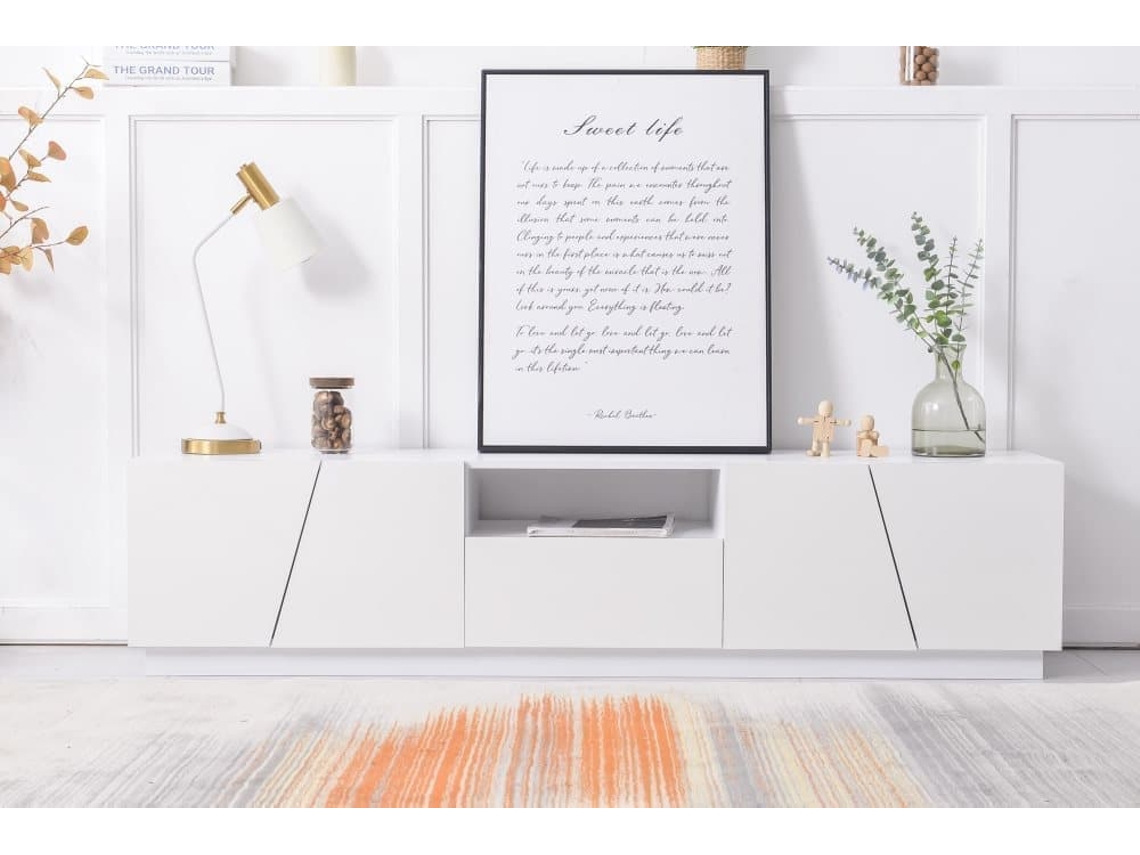 Móvel De Tv 170 Cm - Estilo Patchwork Diagonal - Branco