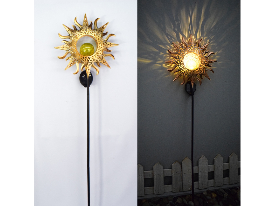 Luminária LED externa para jardim, solo, camping, efeito chama, solar, com célula solar infravermelha. Brilvibera
