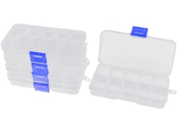 Conjunto de 5 Caixas Organizadoras Retangulares Plástico Branco Transparente com 10 Compartimentos CHABERLU