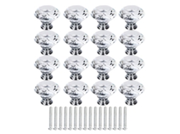 Laxiscreed: Conjunto De 16 Puxadores De Cristal Transparentes, 40mm, Para Mobília, Pack Completo