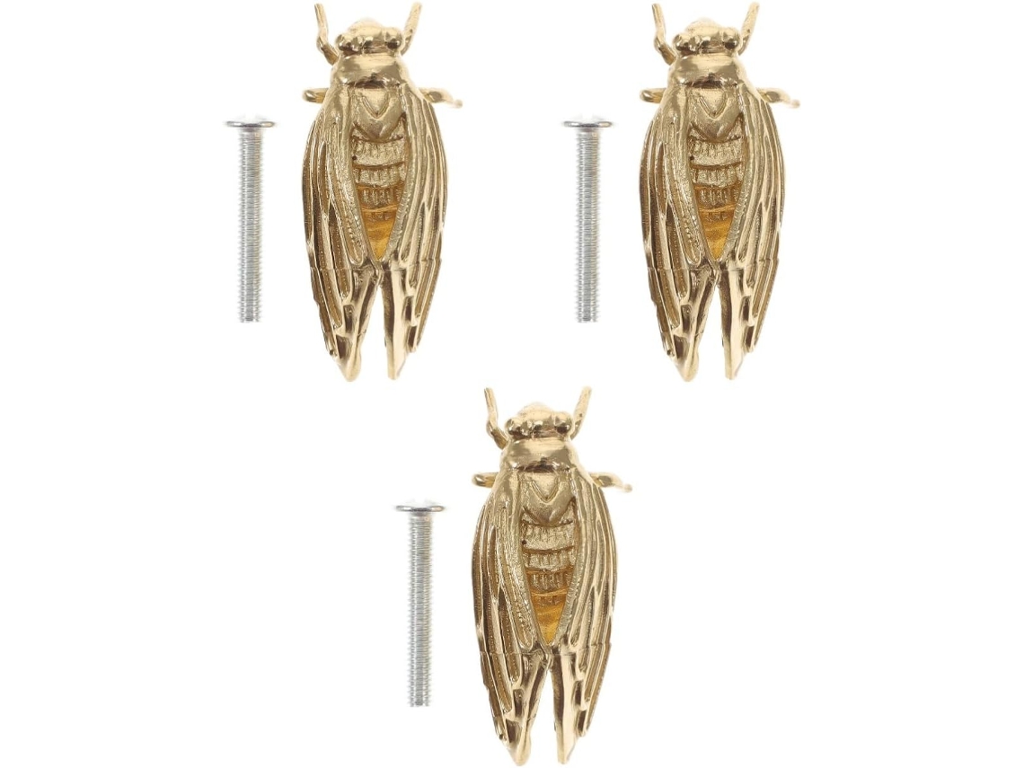 Conjunto De 3 Puxadores De Gaveta Em Latão Antigo Em Formato De Cigarra, Design Elegante.
