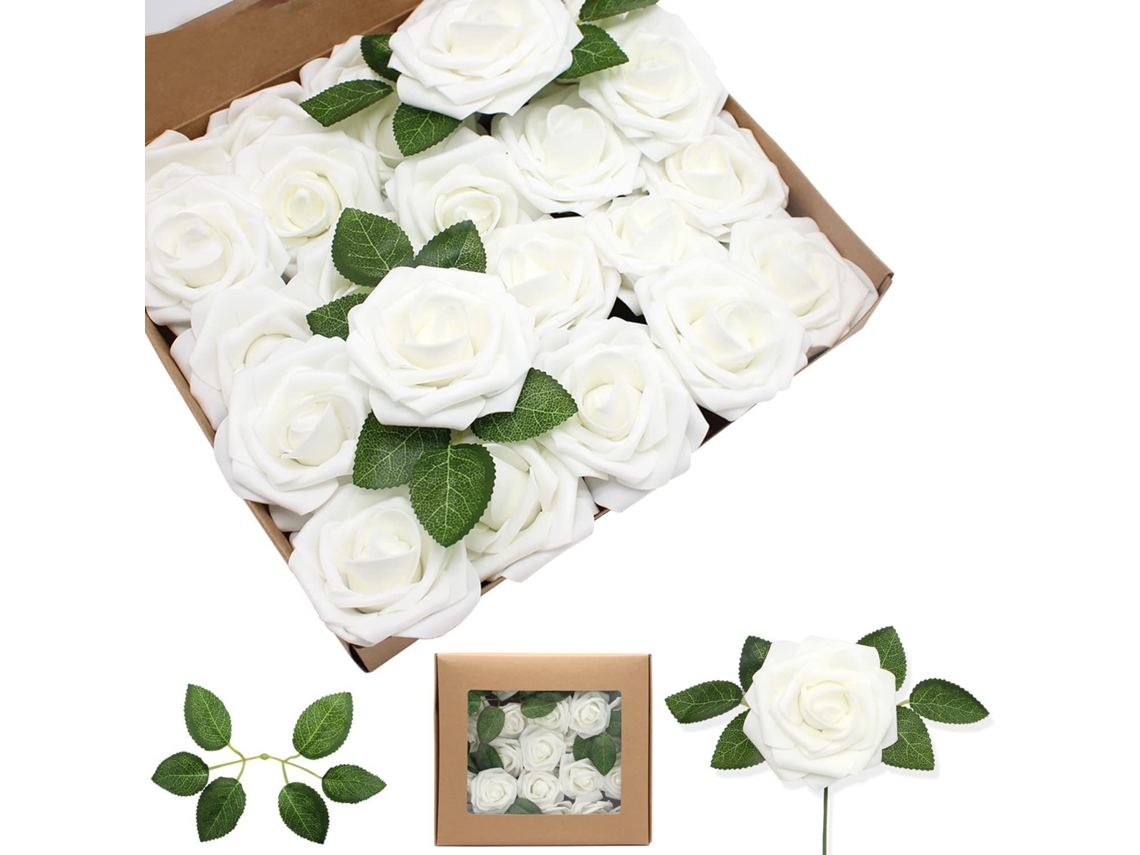 Pacote com 25 Rosas Artificiais, Flores Artificiais, Cabeças de Rosas para AQUAFORGE