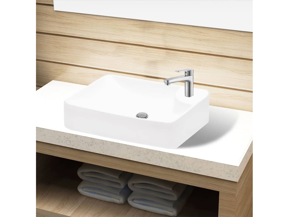 Pia De Cerâmica Para Banheiro + Furo Torneira, Branco