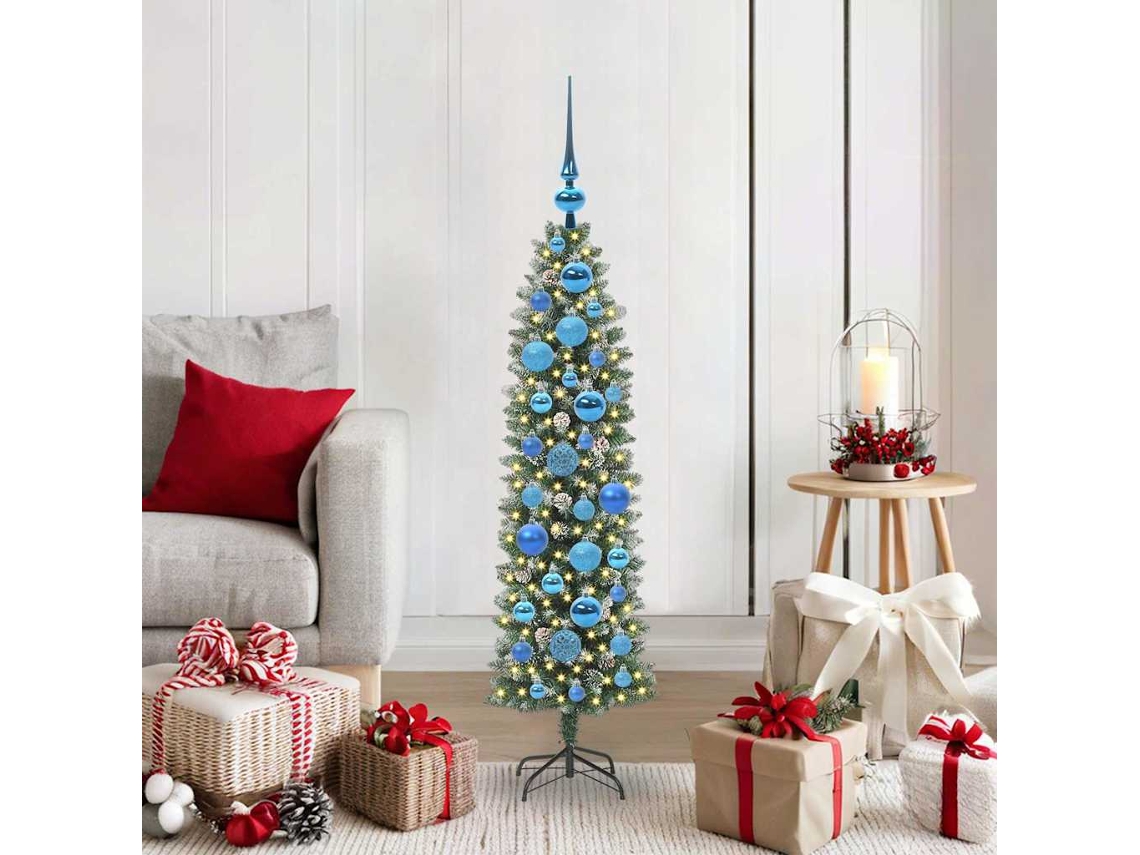 Vidaxl Árvore Slim De Natal Artificial Verde E Branco 120 Cm