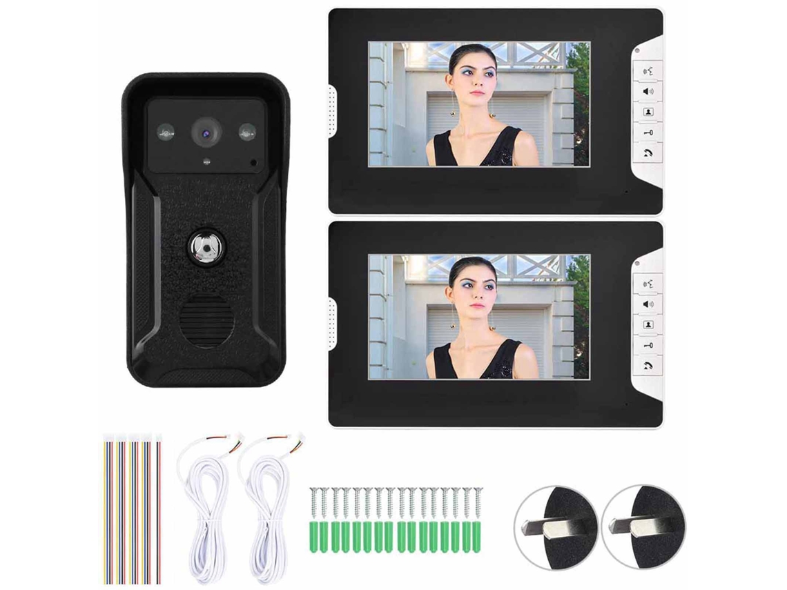Interfone De Porta Vídeo Colorido Com Fio De 7 Polegadas (1 Para 2, Visão Noturna, Resistente À Intempérie)