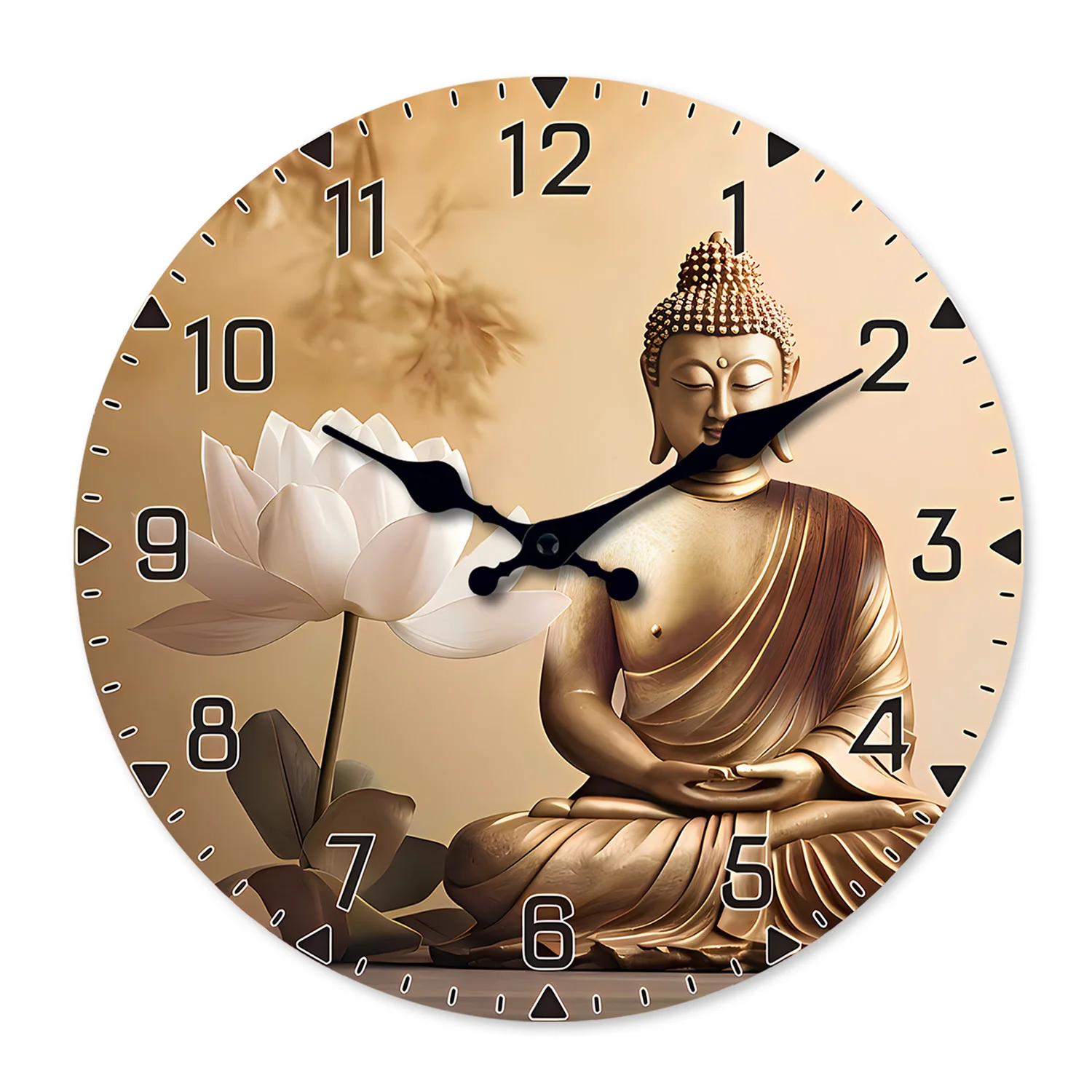 Relógio De Parede De Madeira (35,5 Cm) Com Design Budista Shakyamuni, Relógio De Quartzo Silencioso