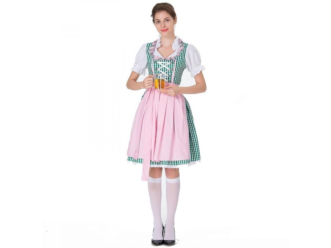 Vestido Rebe-dress Dirndl clássico alemão para Oktoberfest/Carnaval, feminino, de alta qualidade, com babados e detalhes em renda, tamanho G, verde.