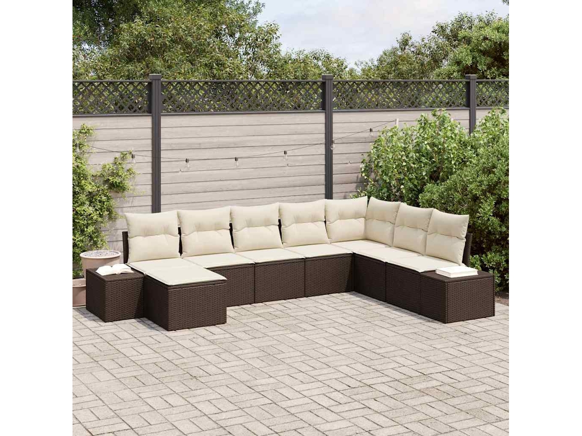 Vidaxl Conjunto De Sofá De Jardim 8 Unid. Marrom E Creme Vime Pe