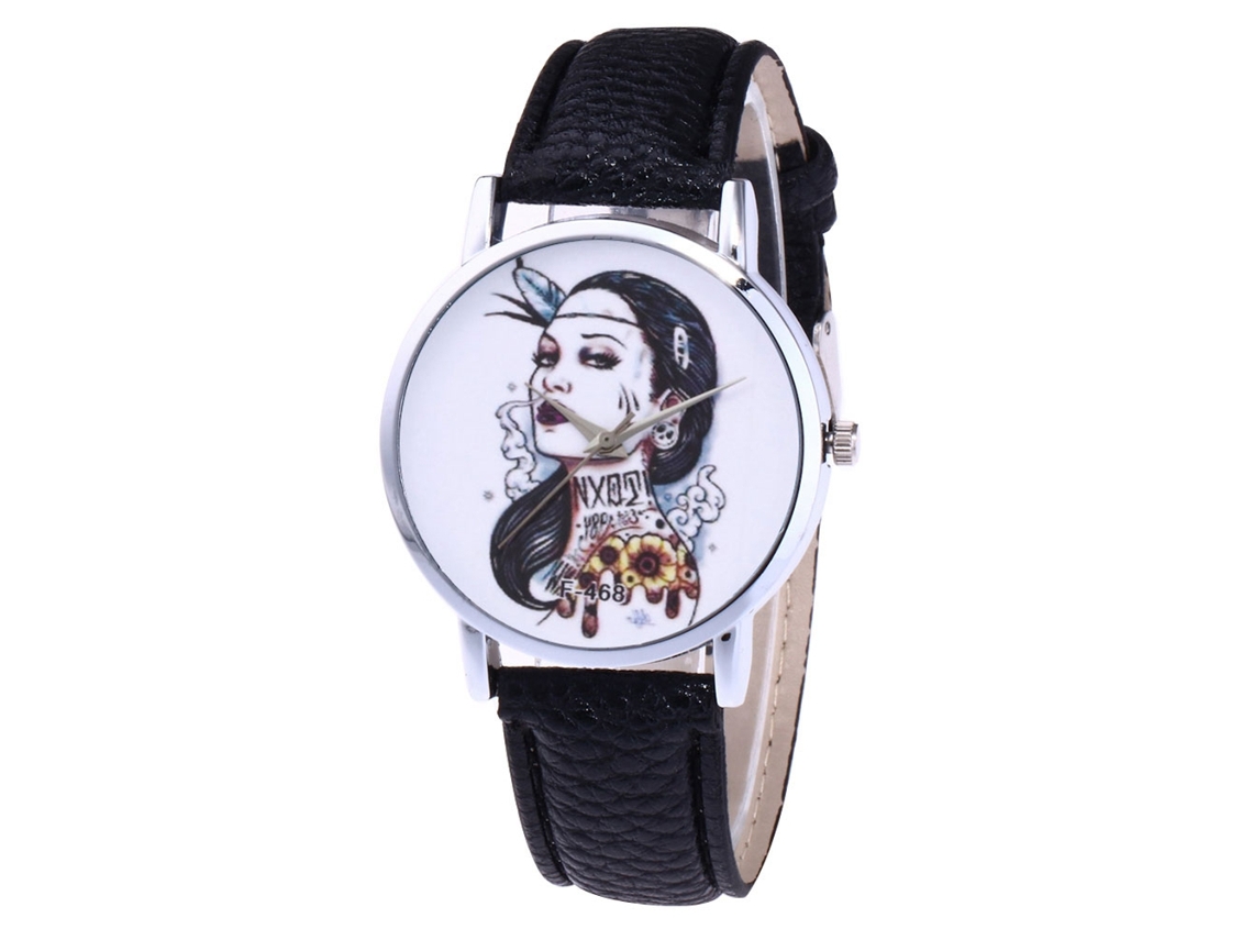 Relógio de Quartzo com Pulseira de Couro Design Simples Decoração para Mão Homem Preto