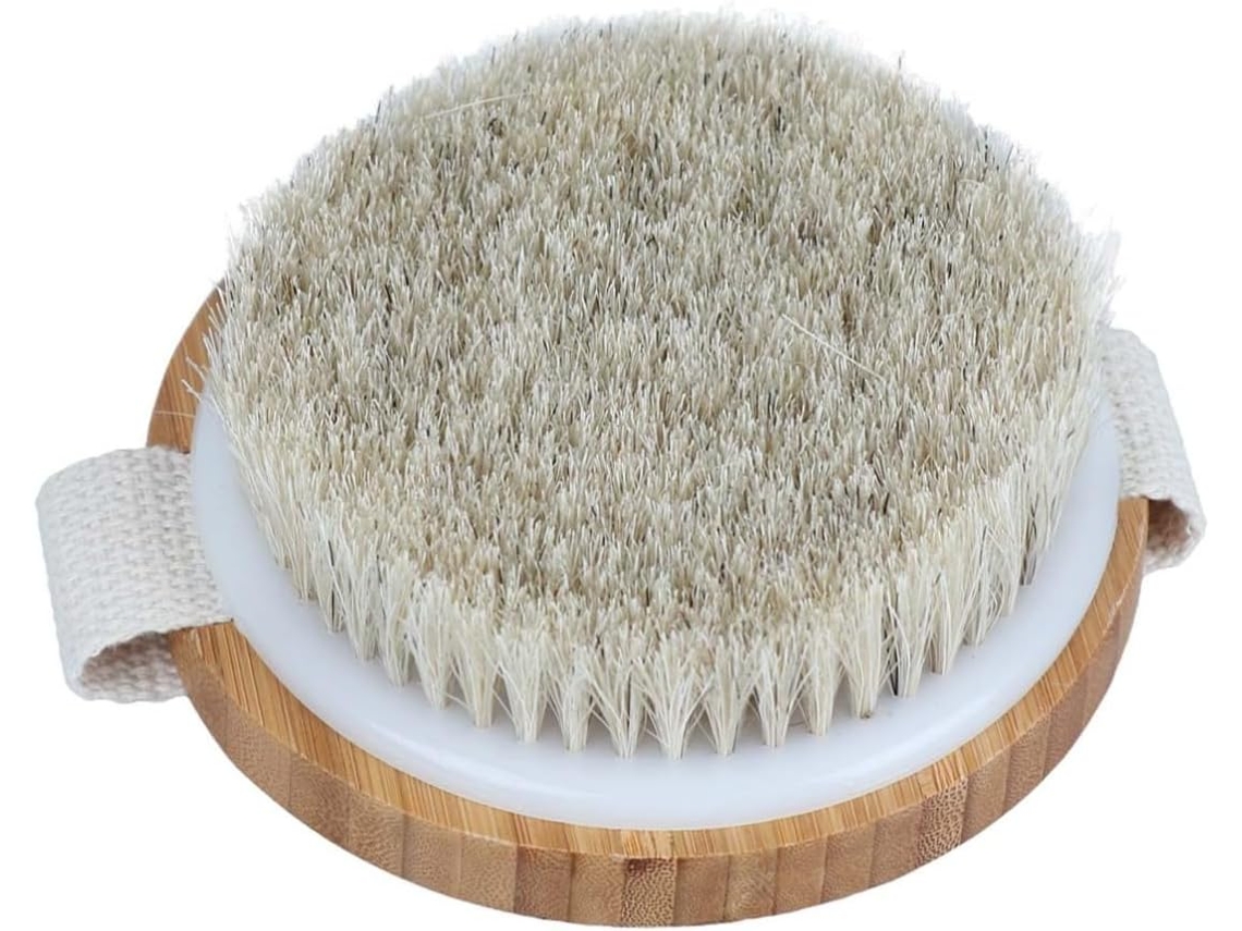 Escova De Bambu Bege Para Esfoliação E Massagem Suave | Cerdas Naturais Escovação A Seco, Design Para As Costas, Ideal