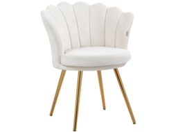 Poltrona Concha Veludo com Pernas Metal, Creme Dourado