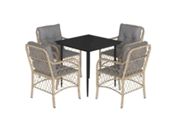 Conjunto de 5 Jantar para Jardim com Almofadões Vime Pe Bege Misturado MAISON EXCLUSIVE