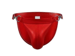 2026 calcinha de Banho Masculino Sexy Brilhante Couro Pu com Fivela e Bolsa para Praia e Surf