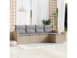 Jogo 5 Peças Sofás Jardim C/ Almofadões Vime Pe Bege Misturado Dkd Home Decor