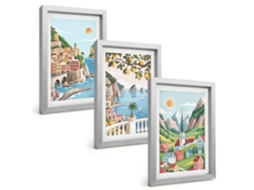 Composição De Quadros Na Paredepaisagens, Mar, Cítricos Moldura Prateada Quadros Para A Sala De Estar Espelharte (3 Peças 20x30 Cm)