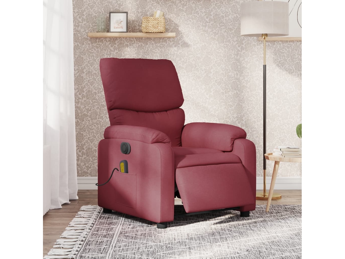 Vidaxl Poltrona Reclinável De Massagens Elétrica Tecido Vermelho Tinto