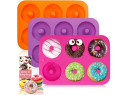 Forma de Rosquinha Nova Line de Silicone Antiaderente com 3 Moldes 6 Cavidades 10x7 polegadas S/MARCA