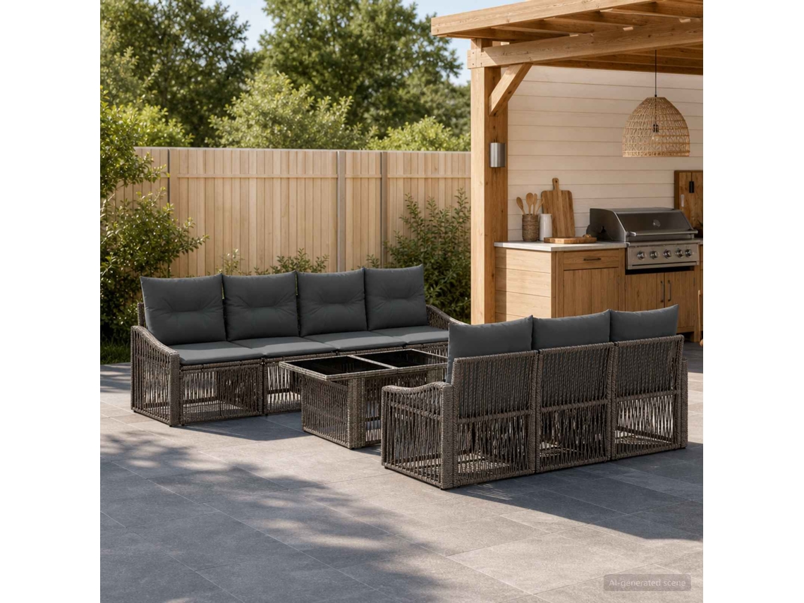 Vidaxl Conjunto De Sofá De Jardim 8 Unid. Cinza E Cinza Escuro Vime Pe