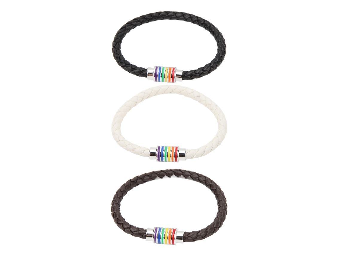Anub 3pcs Pulseira Lgbtq Couro Aço Inoxidável Pride Tecido Trançado Fechamento Magnético Preto Marrom Branco Jóias Lgbtq