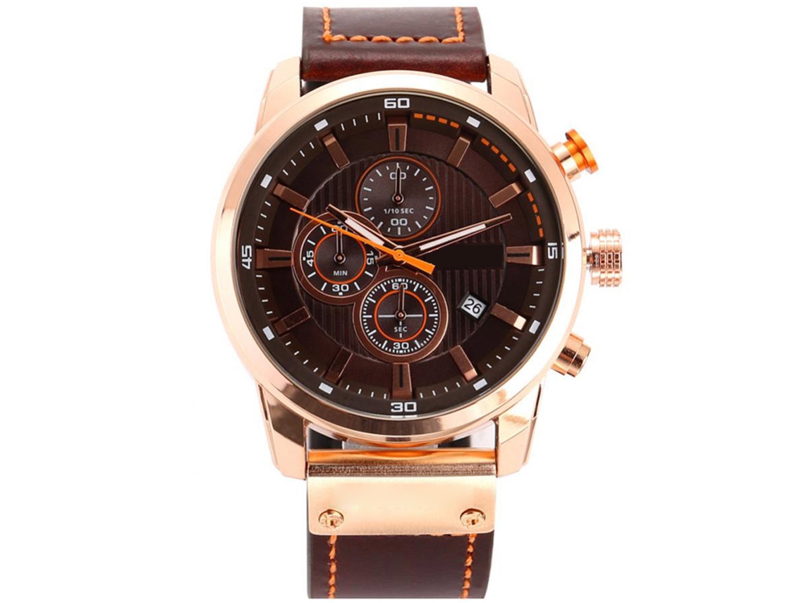 Relógio de pulso masculino Curren com calendário de quartzo e pulseira de couro macio.