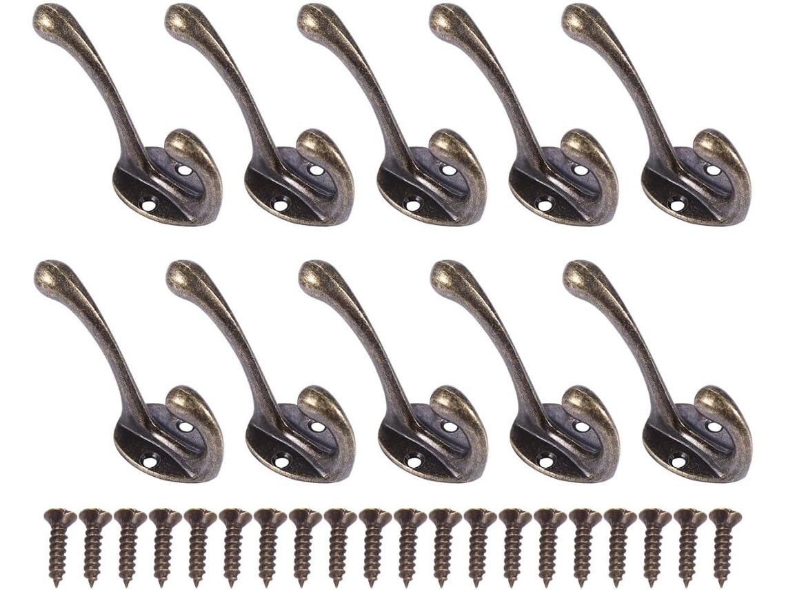 Conjunto 10 Ganchos Parede Vintage Metálica Fáceis Instalar 55x43mm Quarto Escritório Liga GOKOCO