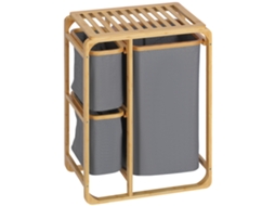 Cesta de Roupa Bambu e Linho Cor Madeira e Cinza 50x32x69.7 cm Homcom