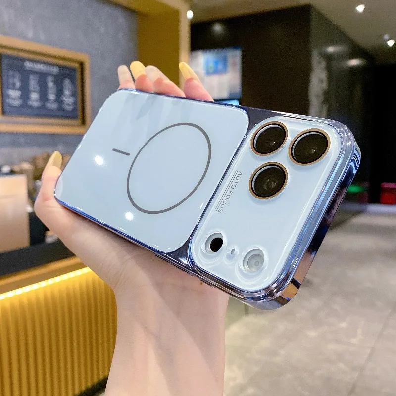 Capa Protetora (azul Claro Para Iphone 13 Pro), Em Vidro Temperado, Com Função Magnética.